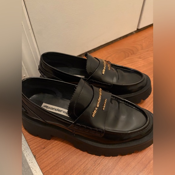 Alexander Wang Black Patent Leather Chunky Loafers with Gold Logo - Picture 5 of 5